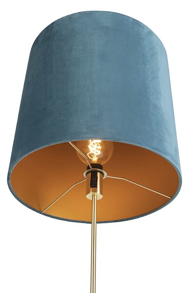 Lampada da terra oro/ottone con paralume in velluto blu 40/40 cm - Parte