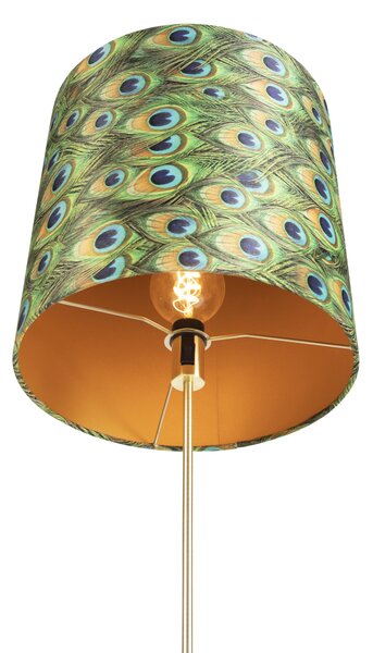 Lampada da terra oro/ottone con paralume in velluto pavone 40/40 cm - Parte