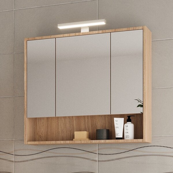 Specchio bagno contenitore 80 cm rovere chiaro | LAC-IRIDE-80 - KAMALU