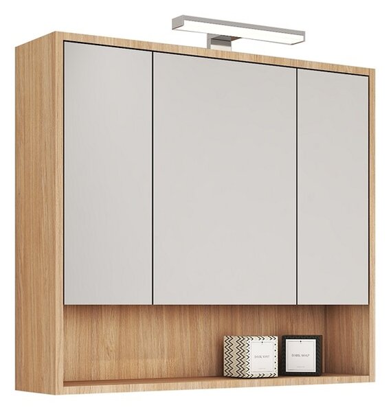 Specchio bagno contenitore 80 cm rovere chiaro | LAC-IRIDE-80 - KAMALU