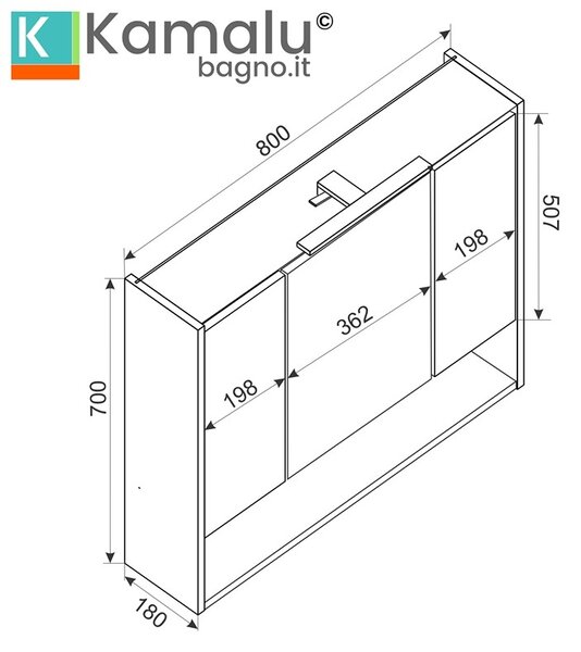 Specchio bagno contenitore 80 cm rovere chiaro | LAC-IRIDE-80 - KAMALU