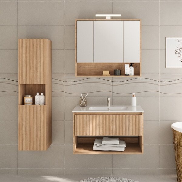 Specchio bagno contenitore 80 cm rovere chiaro | LAC-IRIDE-80 - KAMALU
