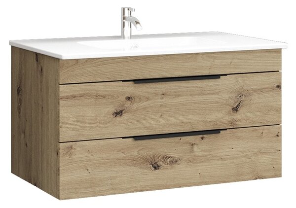 Kamalu mobile bagno sospeso 80 cm in rovere naturale spazzolato grezzo | lac-efesto-80