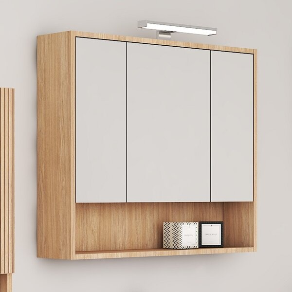 Specchio bagno contenitore 80 cm rovere chiaro | LAC-IRIDE-80 - KAMALU