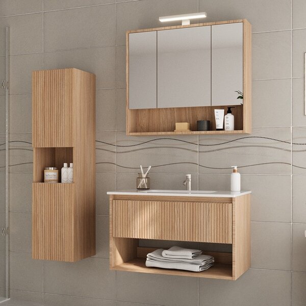 Kamalu mobile bagno cannettato 80 cm rovere chiaro | lac-iride-80