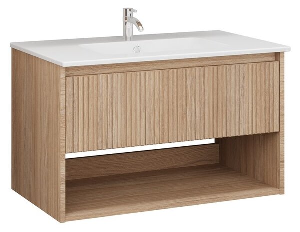Kamalu mobile bagno cannettato 80 cm rovere chiaro | lac-iride-80