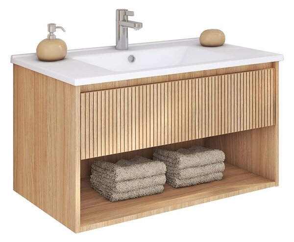 Kamalu mobile bagno cannettato 80 cm rovere chiaro | lac-iride-80
