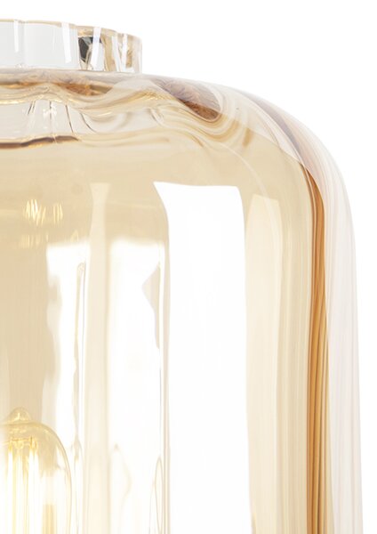 Lampada da terra di design nera con vetro ambrato - Qara