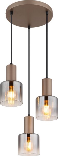 Lampada a sospensione, color caffè, vetro fumé, H 150 cm