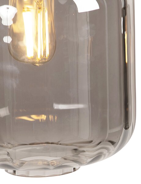 Lampada a sospensione di design nera con vetro fumé 3 luci 161,5 cm - Qara