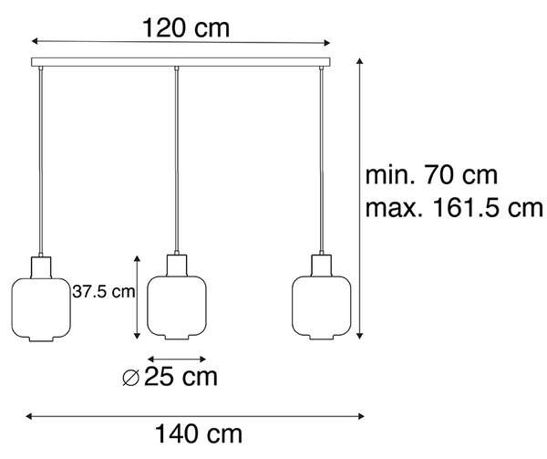Lampada a sospensione di design nera con vetro fumé 3 luci 161,5 cm - Qara