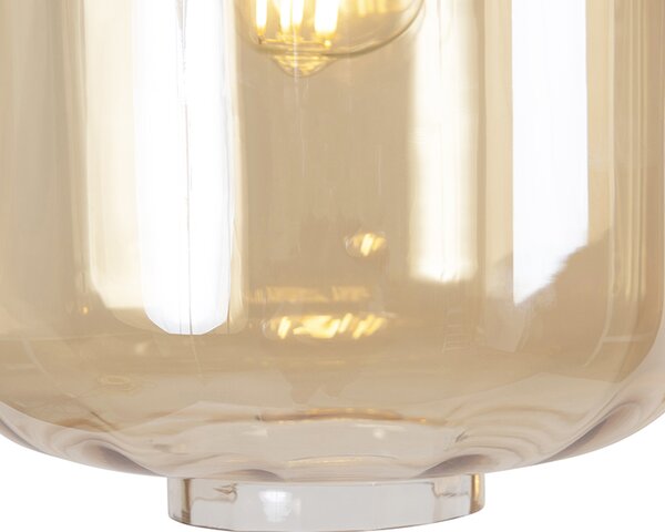 Lampada a sospensione di design nera con vetro ambrato 3 luci 226 cm - Qara