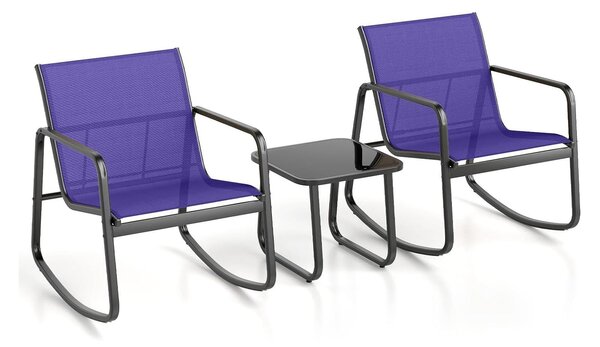 KOMFOTTEU 3 pezzi. Set da balcone, set da bistrot con 2 sedie a dondolo e tavolo, salottino da giardino in tessuto Textilene, set di mobili da giardino per terrazza e balcone (blu)