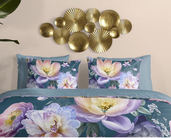 Set copripiumino e federa blu in raso di cotone per letto matrimoniale/per letto esteso 200x220 cm Mirery – Descanso