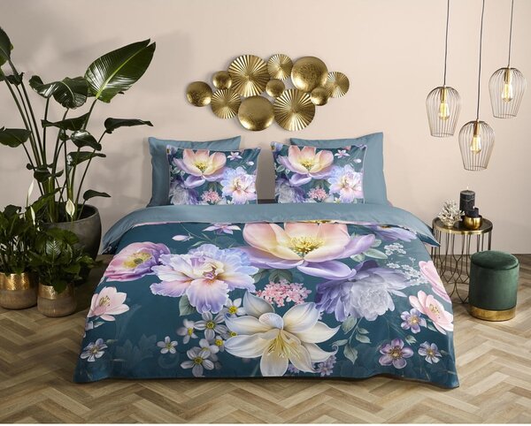 Set copripiumino e federa blu in raso di cotone per letto matrimoniale/per letto esteso 200x220 cm Mirery – Descanso