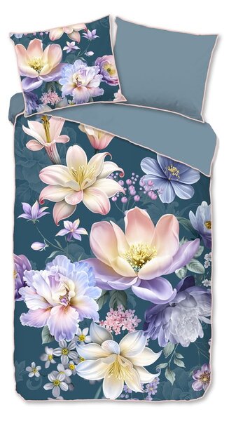 Set copripiumino e federa blu in raso di cotone per letto singolo/per letto esteso 140x220 cm Mirery – Descanso