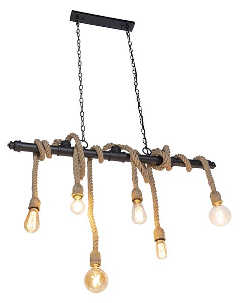 Lampada a sospensione industriale nera 6 luci - Plural