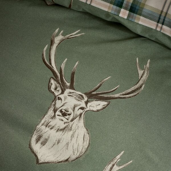 Set copripiumino e federa verde per letto singolo 135x200 cm Stag Check – Catherine Lansfield