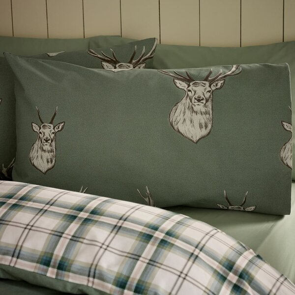 Set copripiumino e federa verde per letto singolo 135x200 cm Stag Check – Catherine Lansfield