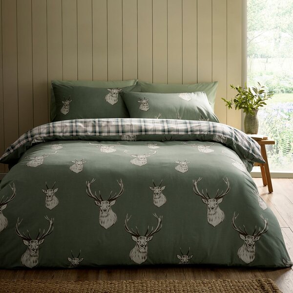 Set copripiumino e federa verde per letto singolo 135x200 cm Stag Check – Catherine Lansfield