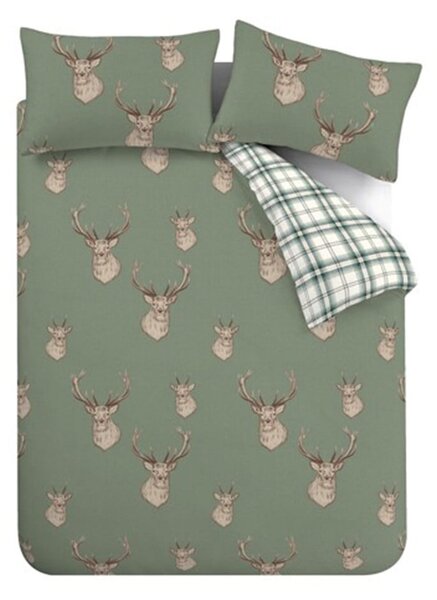 Set copripiumino e federa verde per letto singolo 135x200 cm Stag Check – Catherine Lansfield