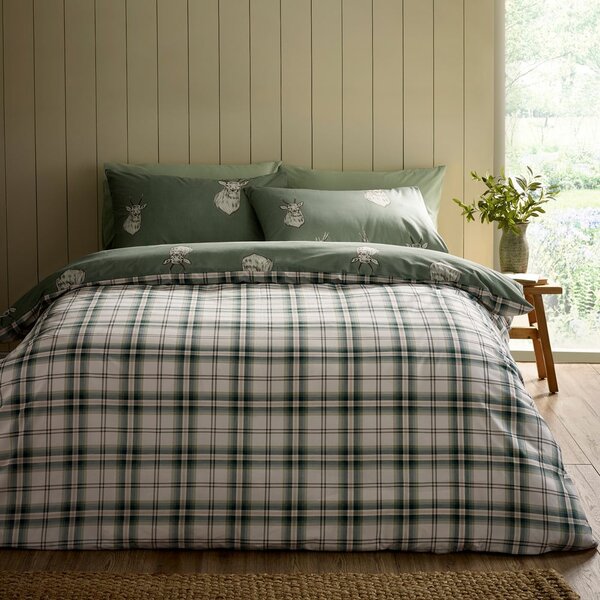 Set copripiumino e federa verde per letto singolo 135x200 cm Stag Check – Catherine Lansfield