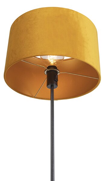 Lampada da terra nera con paralume in velluto giallo ocra con oro 35 cm - Parte