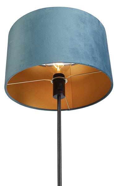 Lampada da terra nera con paralume in velluto blu con oro 35 cm - Parte