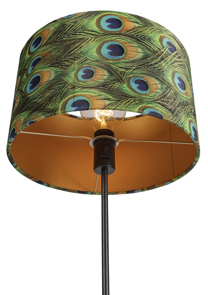 Lampada da terra nera con paralume in velluto pavone con oro 35 cm - Parte