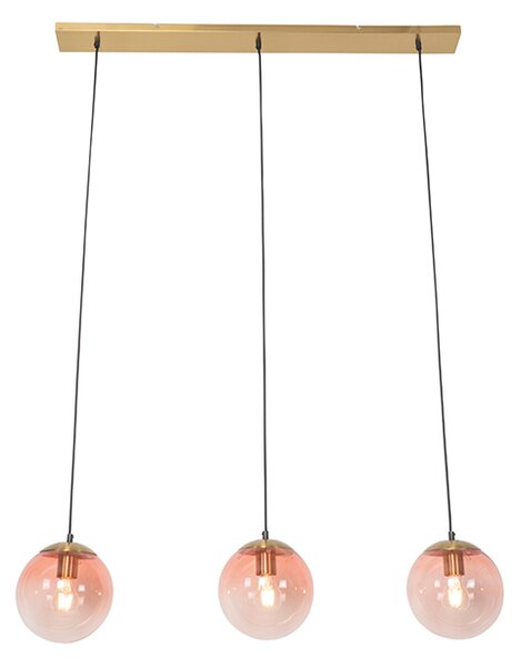 Lampada a sospensione Art Déco in ottone con vetro rosa 3 luci - Pallon