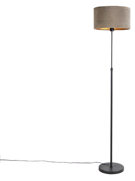 Lampada da terra nera con paralume in velluto color tortora con oro 35 cm - Parte