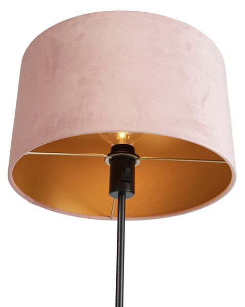 Lampada da terra nera con paralume in velluto rosa e oro 35 cm - Parte