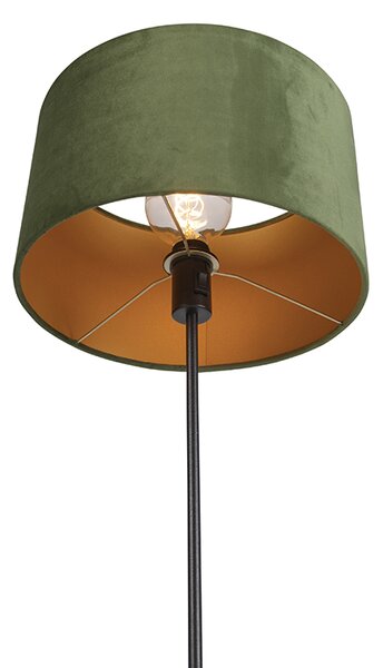 Lampada da terra nera paralume velluto verde oro 35 cm - PARTE