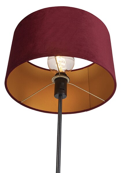 Lampada da terra nera con paralume in velluto rosso e oro 35 cm - Parte