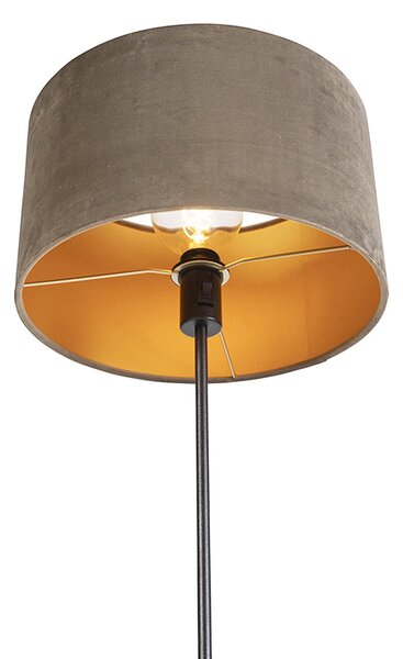 Lampada da terra nera con paralume in velluto color tortora con oro 35 cm - Parte