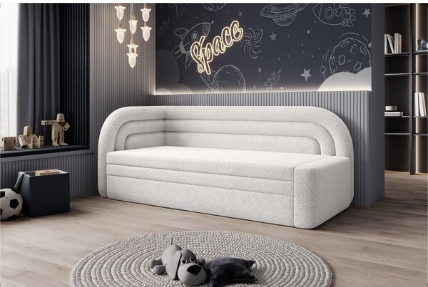Divano color crema allungabile/con contenitore con penisola a sinistra e rivestimento in bouclé 223 cm Fabillo – ELTAP