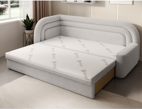 Divano color crema allungabile/con contenitore con penisola a sinistra e rivestimento in bouclé 223 cm Fabillo – ELTAP