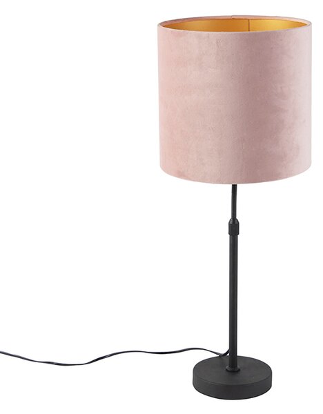 Lampada da tavolo nera paralume velluto rosa oro 25 cm - PARTE