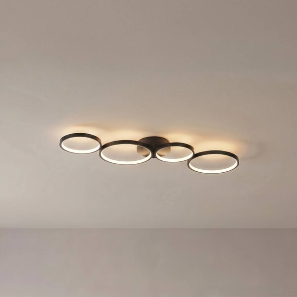 Plafoniera a LED Evengeline Lindby, Nero, Soggiorno / Sala da pranzo, Alluminio, Moderno, Plafoniera LED