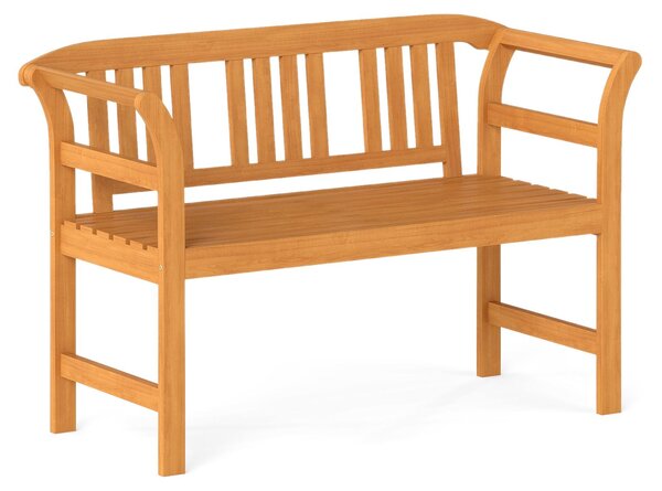 Panchina da giardino KOMFOTTEU in legno di acacia, panchina da esterno con schienale alto e braccioli arrotondati, panchina in legno resistente alle intemperie con portata fino a 360 kg per 2 persone, panchina da giardino, balcone e terrazza