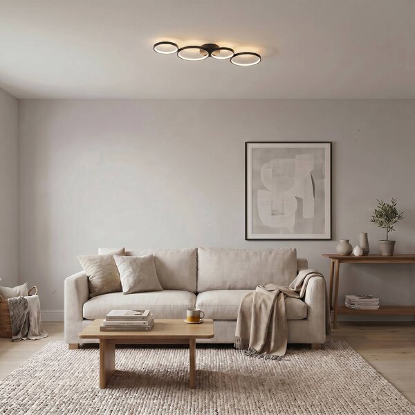 Plafoniera a LED Evengeline Lindby, Nero, Soggiorno / Sala da pranzo, Alluminio, Moderno, Plafoniera LED