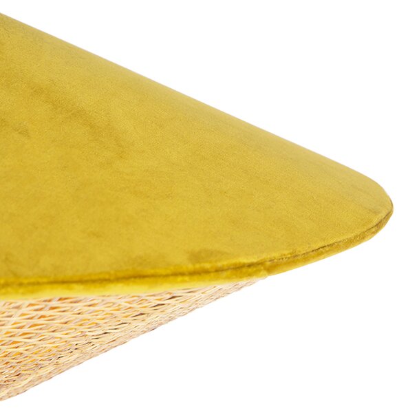 Lampada a sospensione rustica in velluto giallo con rattan 60 cm - Frills Can