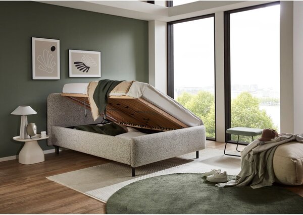 Letto matrimoniale imbottito beige con contenitore con rete inclusa 140x200 cm Primo – Meise Möbel