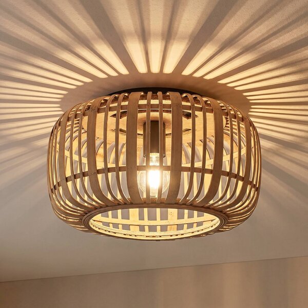 Plafoniera soffitto Canyana Lindby, dimmerabile, Legno chiaro, Soggiorno / Sala da pranzo, Legno, Campagna / Rustiche, Plafoniera