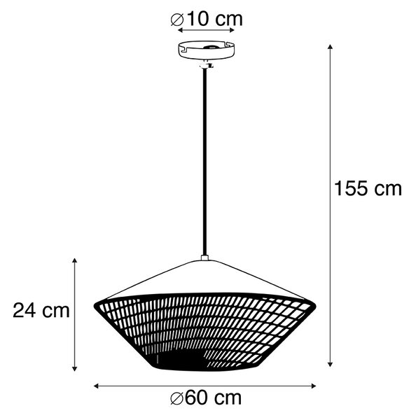 Lampada a sospensione rustica in velluto giallo con rattan 60 cm - Frills Can