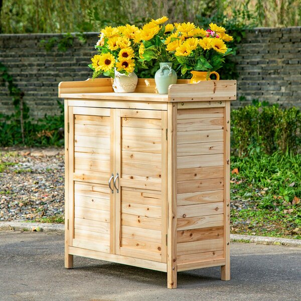 Outsunny Armadietto da Esterno a 2 Ripiani in Legno di Abete con Design Rialzato e 2 Ante, 83x40x92 cm|Aosom