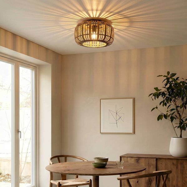 Plafoniera soffitto Canyana Lindby, dimmerabile, Legno chiaro, Soggiorno / Sala da pranzo, Legno, Campagna / Rustiche, Plafoniera