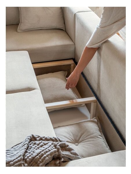Divano letto angolare in velluto a coste beige (variabile) Lazy Lukka - Miuform