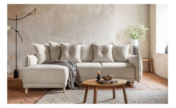 Divano letto angolare in velluto a coste beige (variabile) Lazy Lukka - Miuform