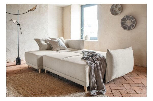 Divano letto angolare in velluto a coste beige (variabile) Lazy Lukka - Miuform